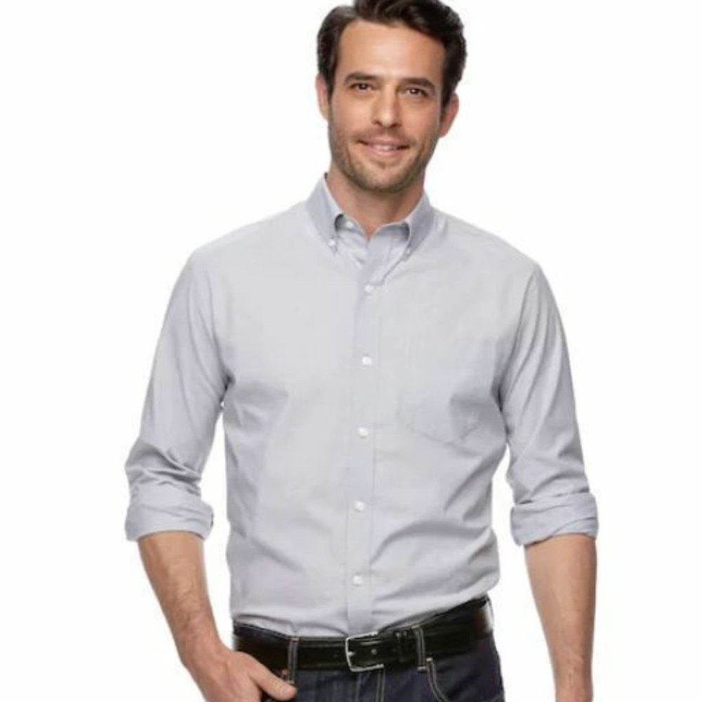 Croft & Barrow Shirt Men's Blue/Gray XXL 2XL Classic-Fit Stretch Comfort New